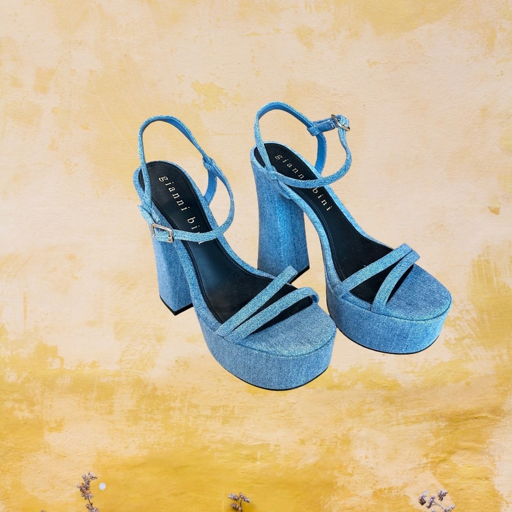 💕CCO💕 NWT Gianni Bini Platform Ankle Strap Open Toe Sandals Heels Blue 8 1/2 - Picture 14 of 16